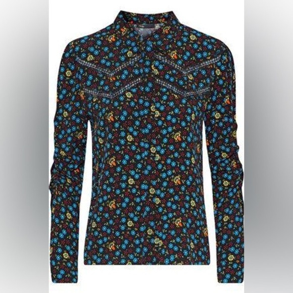 MAJE NWOT Catila Floral Print Crepe Shirt in Black - Picture 1 of 9